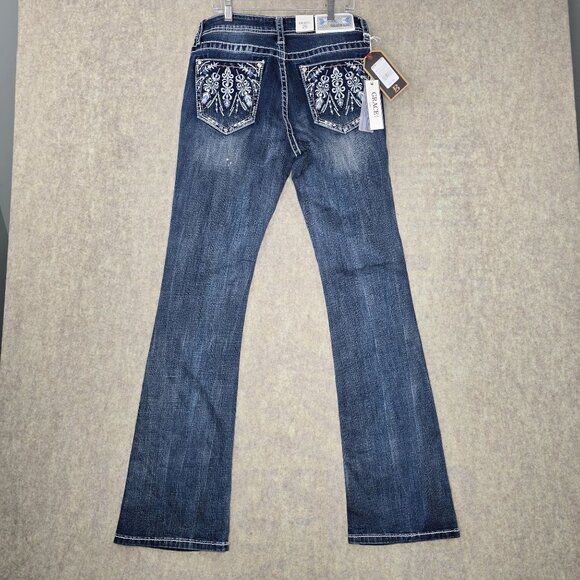 Grace In LA Easy Fit Bootcut Dark Wash Jeans Size 29 Cotton Blend Stretch Denim - Picture 2 of 9
